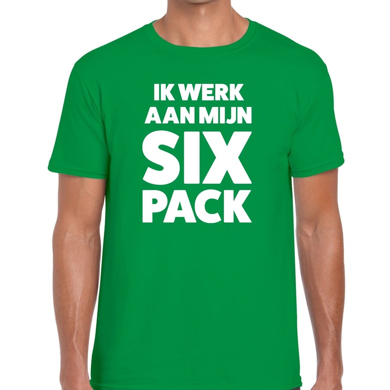 Ik werk aan mijn SIX Pack tekst t-shirt groen heren - feest shirt Ik werk aan mijn SIX Pack voor heren Top Merken Winkel